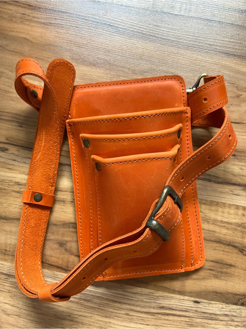 Orange genuine leather gardening belt